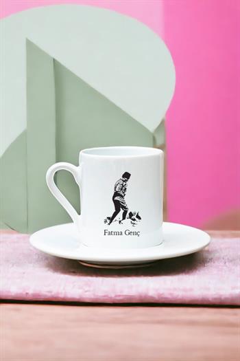 Atatürklü İsme Özel Beyaz Türk Kahvesi Fincanı