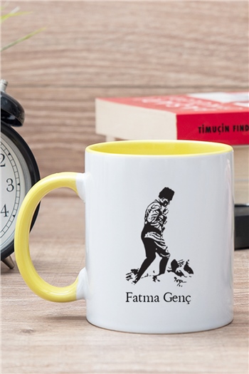 Atatürklü İsme Özel İçi Renkli Kupa Bardak