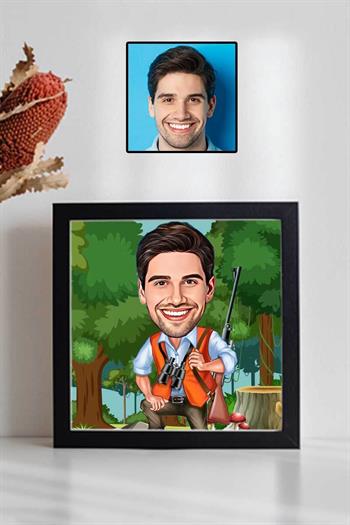 Avcıya Hediye Karikatürlü Kare Çerçeve