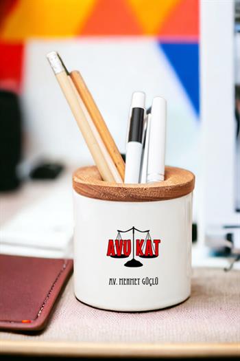 Avukat Ahşap Kapaklı Kalemlik