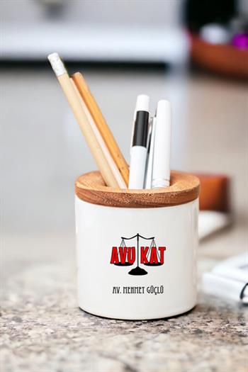 Avukat Ahşap Kapaklı Kalemlik