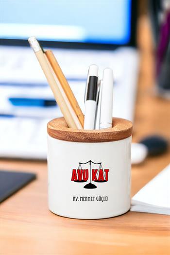 Avukat Ahşap Kapaklı Kalemlik