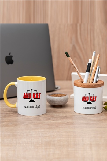 Avukat Renkli Kupa Bardak ve Kalemlik