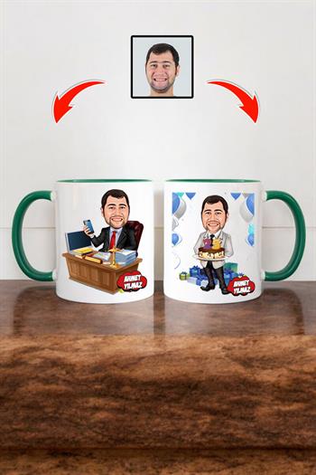 Avukata Doğum Günü Hediyesi Erkek Avukat Karikatürlü Kupa Bardak