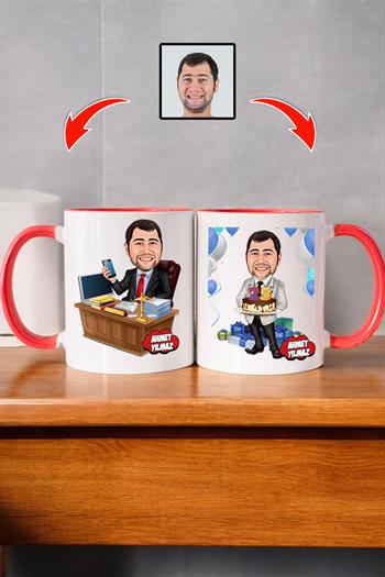 Avukata Doğum Günü Hediyesi Erkek Avukat Karikatürlü Kupa Bardak