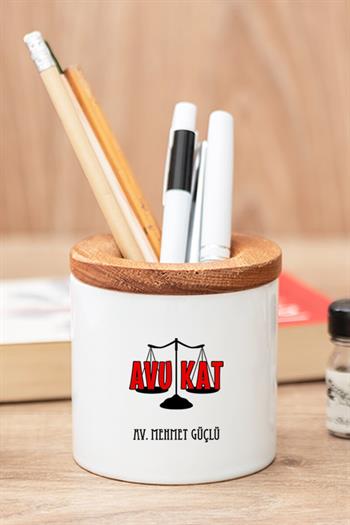 Avukata Hediye Seti Ahşap Altlıklı Fincan ve Kalemlik