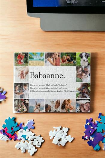 Babaanneye Hediye Fotoğraflı Kolaj Tasarım Dikdörtgen Puzzle