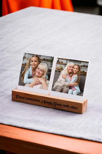 Babaanneye Hediye Kişiye Özel Ahşap Fotoğraf Standı