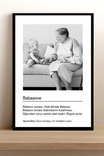 Babaanneye Hediye Siyah Beyaz Tasarım Kelime Anlamlı Hediyelik Çerçeve