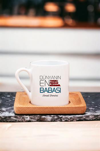 Babalar Günü Hediyesi Kişiye Özel Ahşap Altlıklı Türk Kahvesi Fincanı
