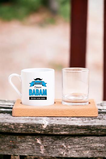 Babama Babalar Günü Hediyesi Ahşap Sunumlu Türk Kahvesi Fincanı