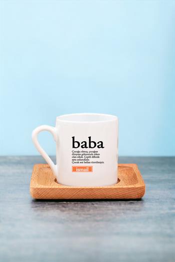 Babaya Anlamlı Babalar Günü Hediyesi Ahşap Altlıklı Türk Kahvesi Fincanı