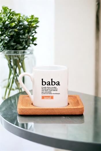 Babaya Anlamlı Babalar Günü Hediyesi Ahşap Altlıklı Türk Kahvesi Fincanı