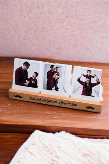 Babaya Hediye 3 Fotoğraflı Ahşap Stand