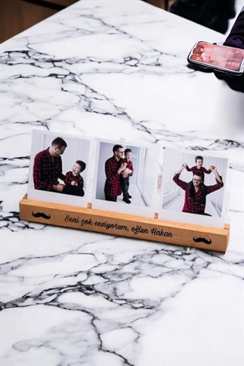 Babaya Hediye 3 Fotoğraflı Ahşap Stand