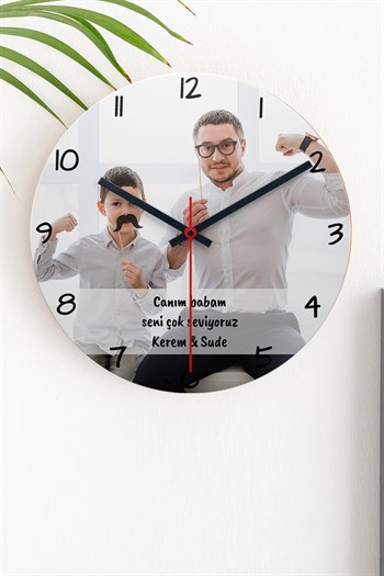 Babaya Hediye Fotoğraflı Ahşap Duvar Saati