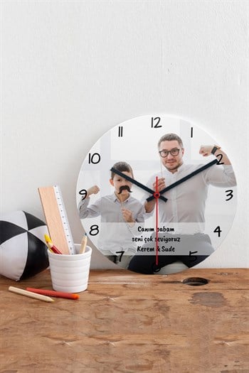 Babaya Hediye Fotoğraflı Ahşap Duvar Saati