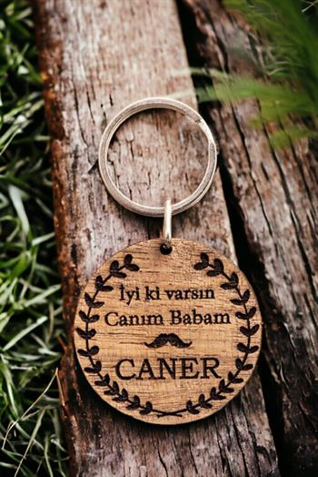 Babaya Hediye Özel Tasarım  Ahşap Anahtarlık