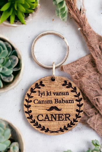 Babaya Hediye Özel Tasarım  Ahşap Anahtarlık