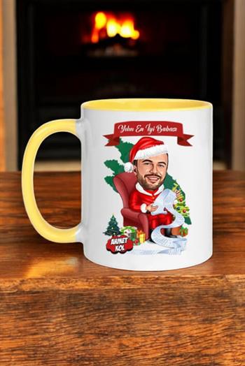 Babaya Yılbaşı Hediyesi Karikatürlü İçi Renkli Kupa Bardak