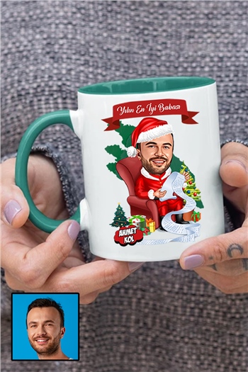 Babaya Yılbaşı Hediyesi Karikatürlü İçi Renkli Kupa Bardak