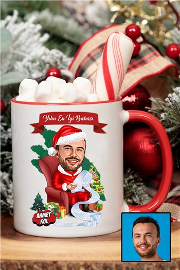 Babaya Yılbaşı Hediyesi Karikatürlü İçi Renkli Kupa Bardak