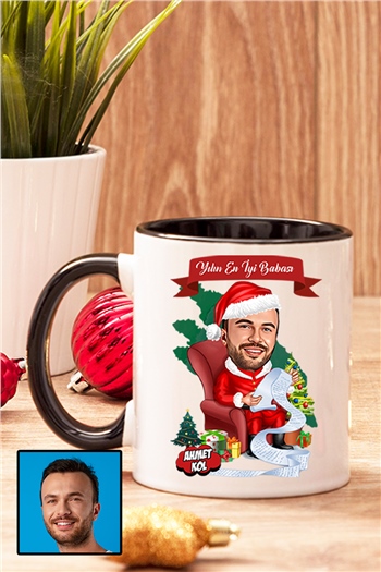 Babaya Yılbaşı Hediyesi Karikatürlü İçi Renkli Kupa Bardak