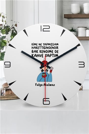 Bak Kendime De Kahve Yaptım Ahşap Duvar Saati