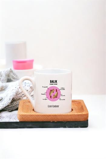 Balık Burcuna Hediye  Ahşap Altlıklı Türk Kahvesi Fincanı