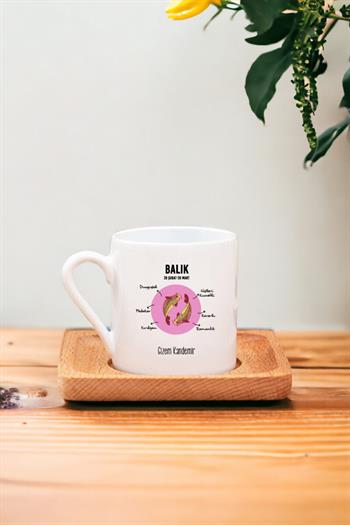 Balık Burcuna Hediye  Ahşap Altlıklı Türk Kahvesi Fincanı