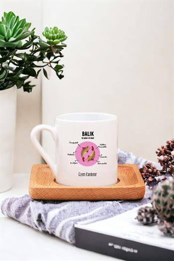 Balık Burcuna Hediye  Ahşap Altlıklı Türk Kahvesi Fincanı