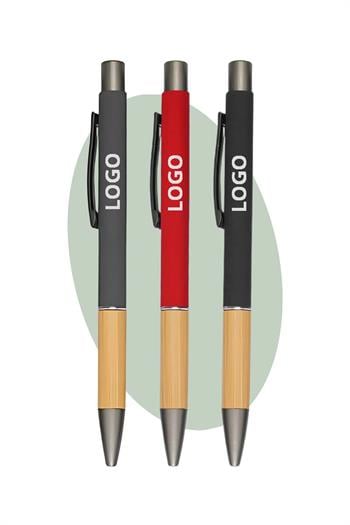 Bambu Detaylı Logo Baskılı Rubber Gövde Promosyon Tükenmez Kalem 5841-Pİ