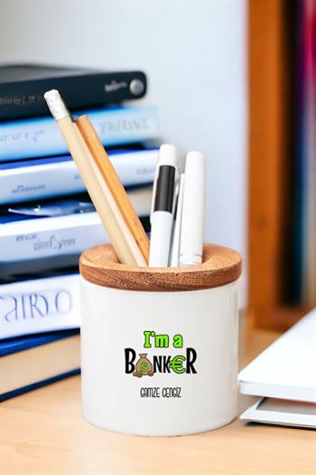 Bankacı Ahşap Kapaklı Kalemlik