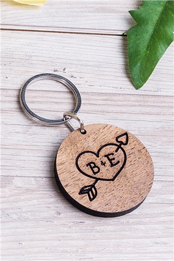 Sevgiliye Hediye Baş Harf Tasarım Yuvarlak Ahşap Anahtarlık