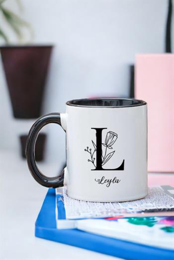 Baş Harfli Çiçek Tasarım İçi Renkli Kupa Bardak