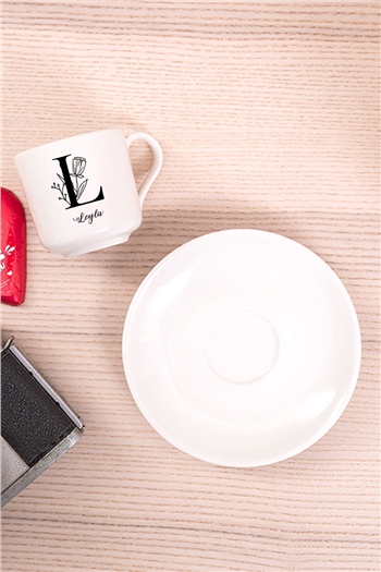 Baş Harfli Çiçek Tasarım Porselen Türk Kahvesi Fincanı