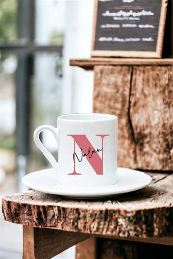 Baş Harfli Üzeri İsim Yazılı Beyaz Türk Kahvesi Fincanı