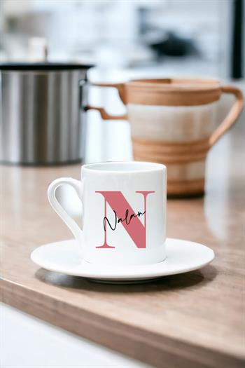 Baş Harfli Üzeri İsim Yazılı Beyaz Türk Kahvesi Fincanı