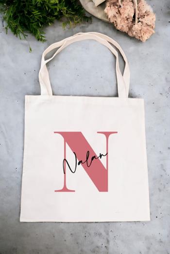 Baş Harfli Üzeri İsim Yazılı Bez Çanta