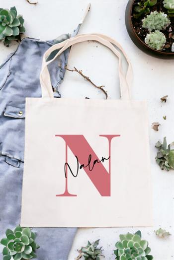Baş Harfli Üzeri İsim Yazılı Bez Çanta