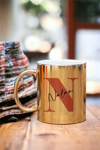 Baş Harfli Üzeri İsim Yazılı Gold - Silver Kupa Bardak