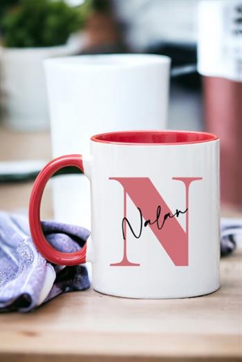 Baş Harfli Üzeri İsim Yazılı İçi Renkli Kupa Bardak