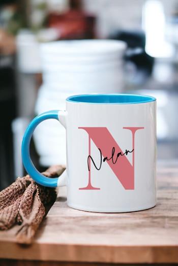 Baş Harfli Üzeri İsim Yazılı İçi Renkli Kupa Bardak