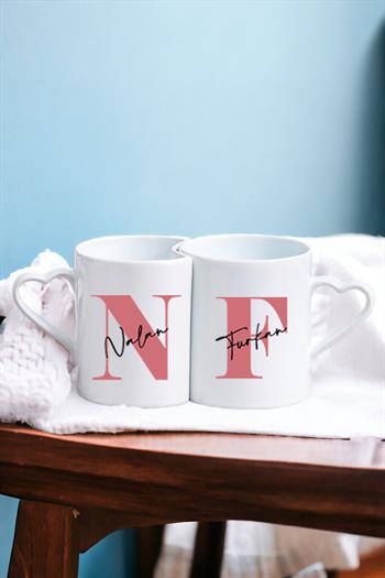 Baş Harfli Üzeri İsim Yazılı İkili Sevgili Kupası