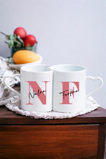 Baş Harfli Üzeri İsim Yazılı İkili Sevgili Kupası