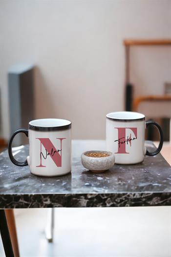 Baş Harfli Üzeri İsim Yazılı İkili Sihirli Kupa Bardak