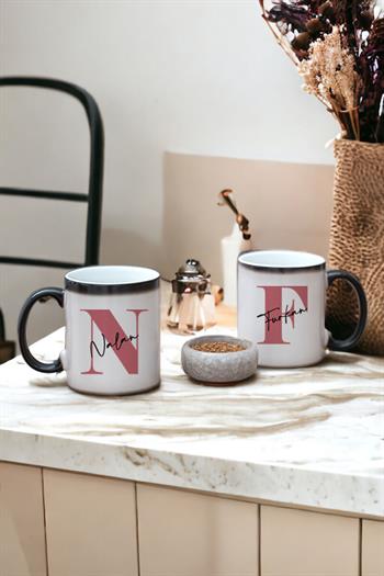 Baş Harfli Üzeri İsim Yazılı İkili Sihirli Kupa Bardak