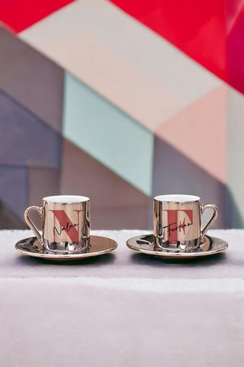 Kız Arkadaşa Hediye İkili Gold - Silver Türk Kahvesi Fincanı