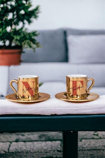 Kız Arkadaşa Hediye İkili Gold - Silver Türk Kahvesi Fincanı