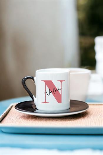 Baş Harfli Üzeri İsim Yazılı Renkli Türk Kahvesi Fincanı